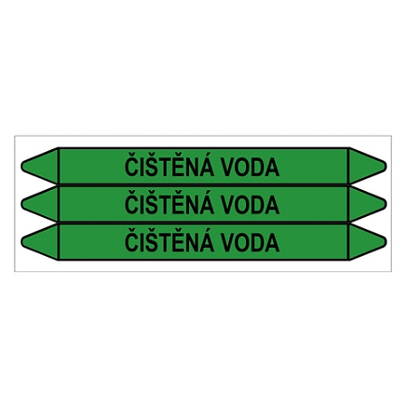 Značení potrubí, čištěná voda,3 ks, 355 × 37 mm